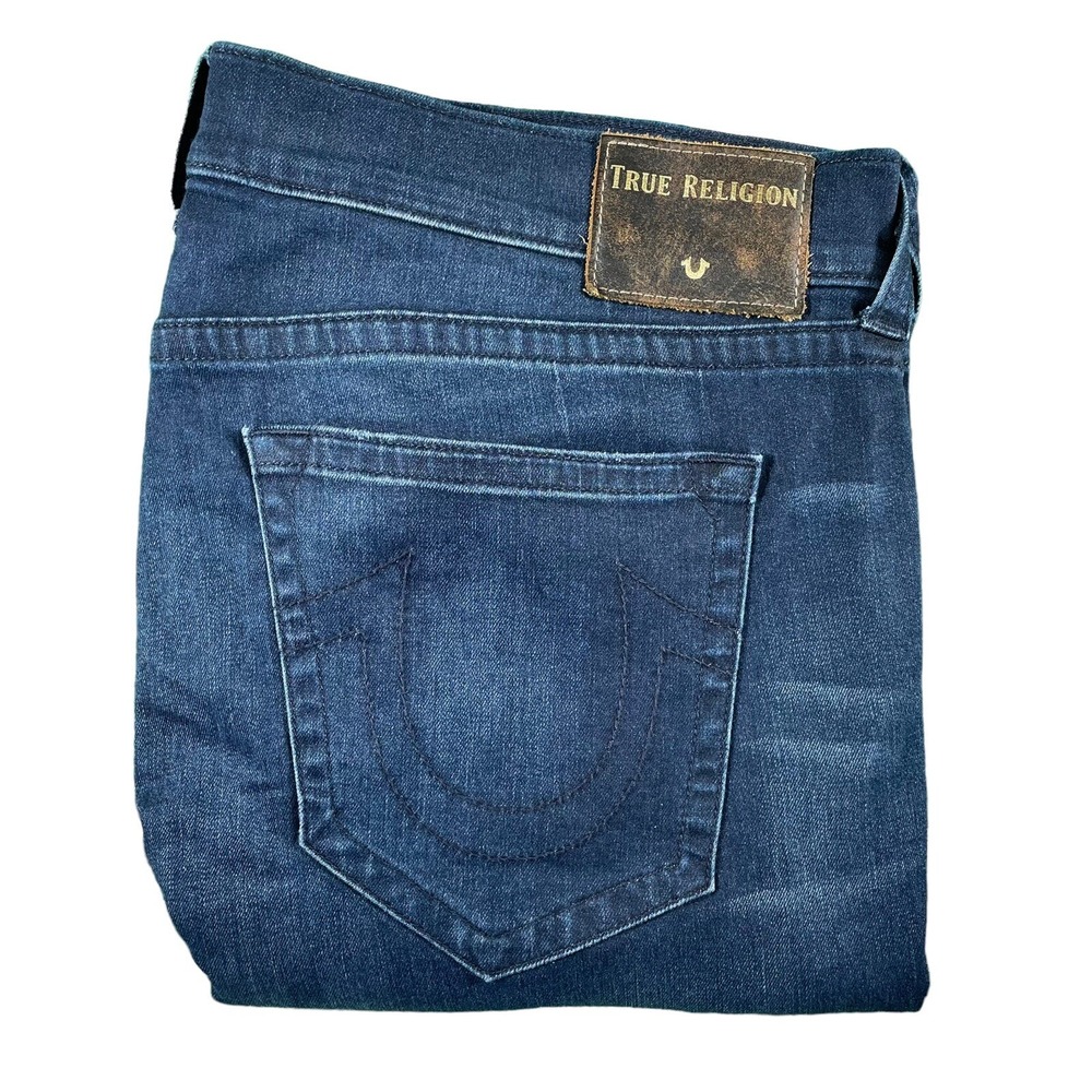 True Religion Geno Relaxed Slim Jeans Mens Size 42 Dark Blue Wash Excellent